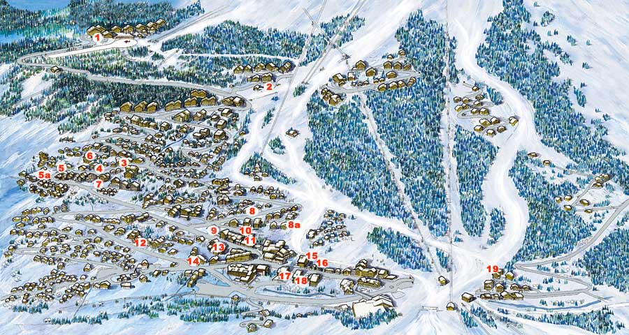 Map of ski properties for self catered rental in Meribel