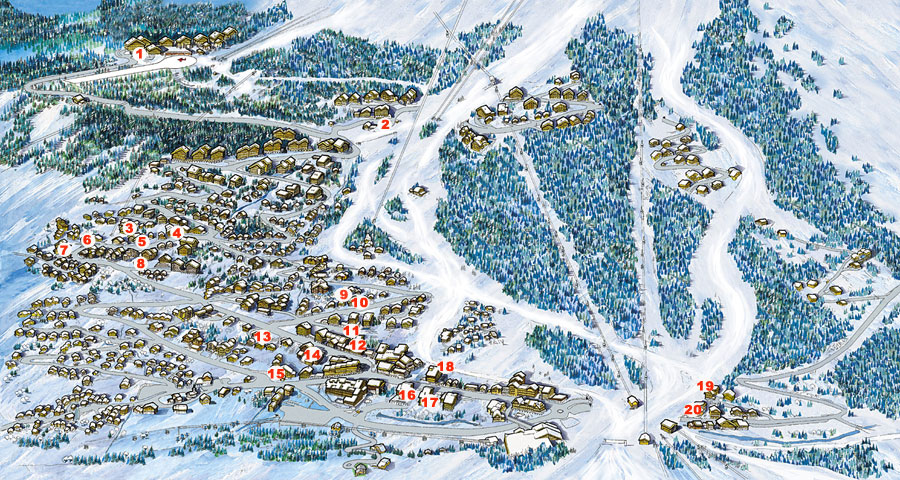 Map of ski properties for self catered rental in Meribel