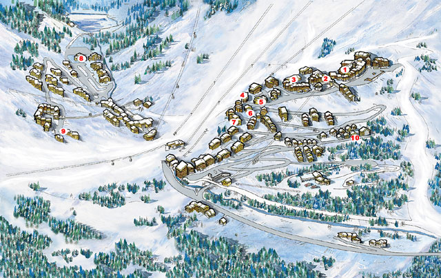 Map of ski self catered chalets and apartments in Meribel Mottaret