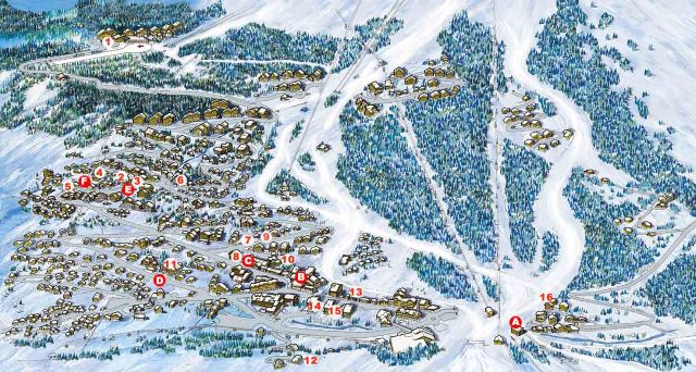 Map of ski properties for self catered rental in Meribel